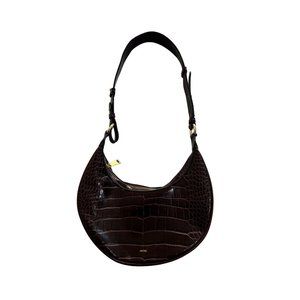 JW PEI Dark Brown Croc-Embossed Shoulder Bag